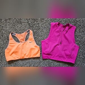 Nike Orange Sports Bra and Pink Zip-Up Top